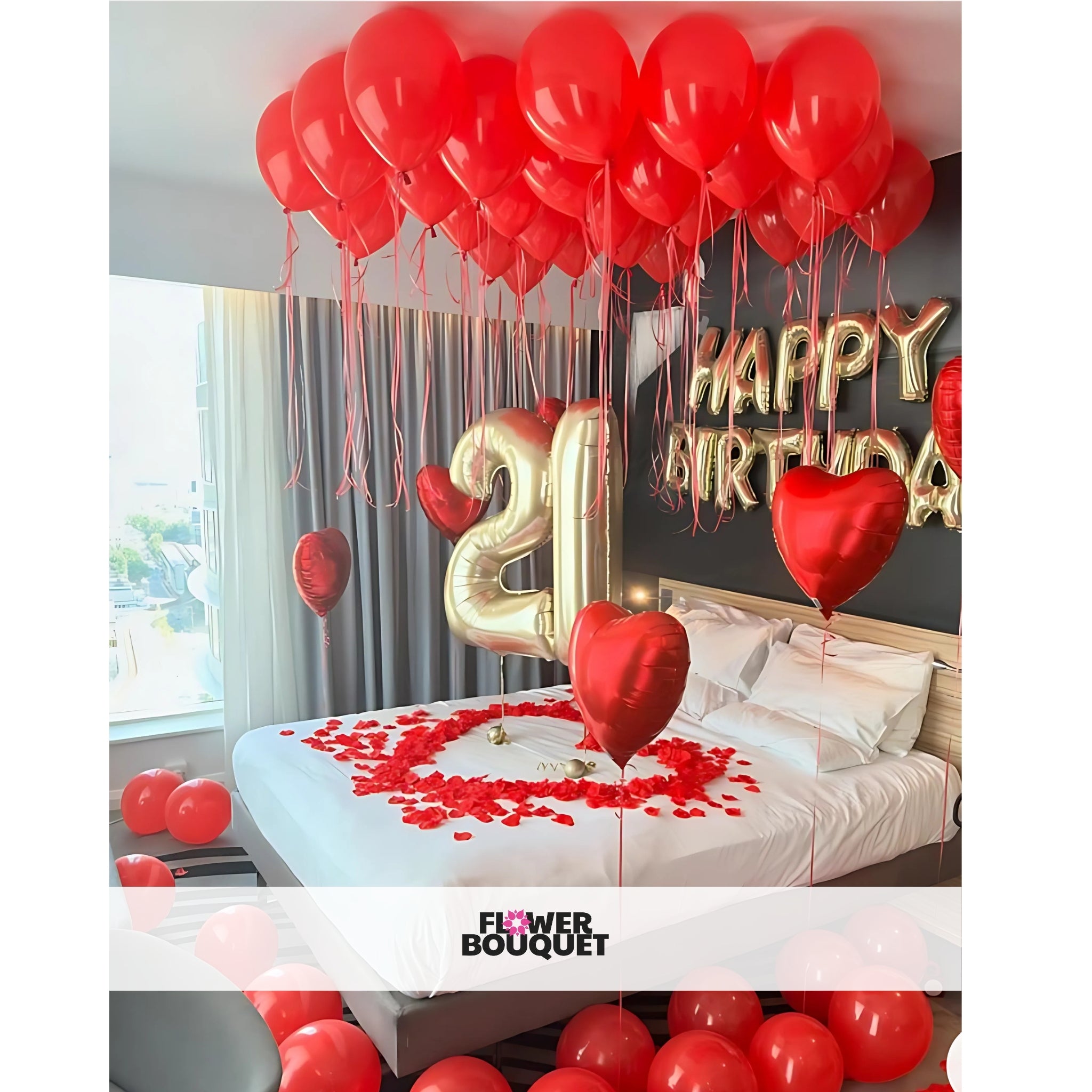 Romantic 21st Birthday Room Balloon Decoration
