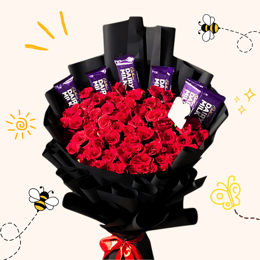 Decadent Delight Red Roses & Chocolate Bouquet