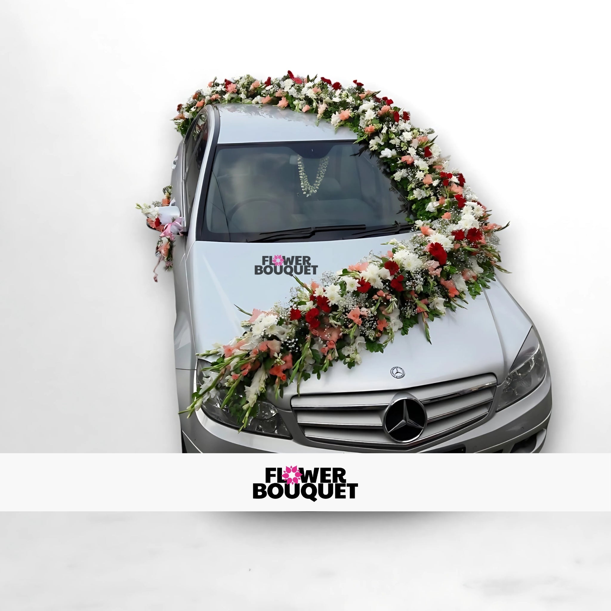 Elegant Red, White, and Pink Floral Mercedes Decoration