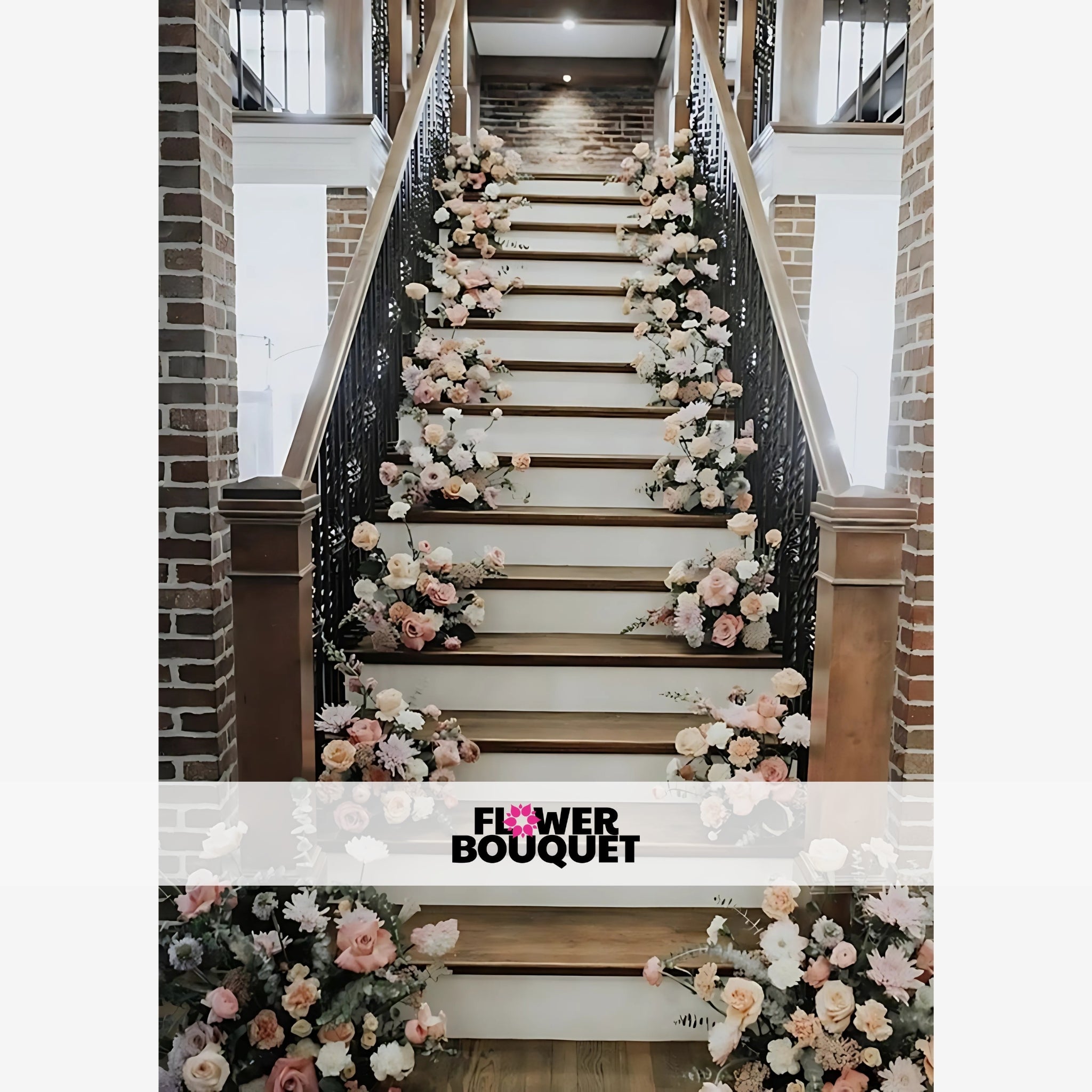 Ethereal Stairway Elegance with Pastel Floral Display