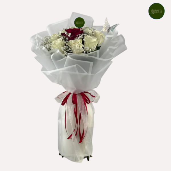 Pure Heart White and Red Rose Bouquet with Butterfly