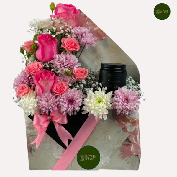 Blush Letter Pink Rose Floral Envelope with Premium Jar
