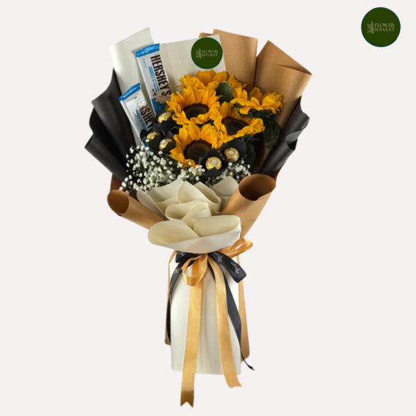 Golden Glow Sunflower and Premium Chocolate Bouquet