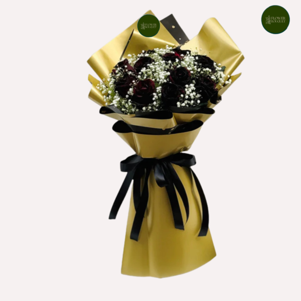 Dark Romance Black & Burgundy Roses Bouquet