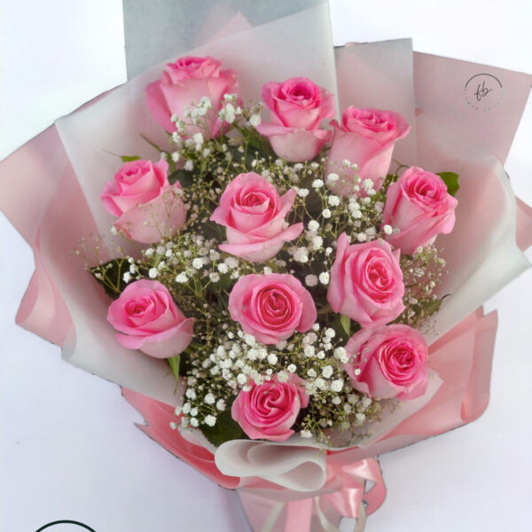 Blushing Beauty Pink Rose & Gypsophila Bouquet