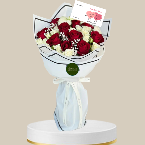 Graphic Romance Red Rose Bouquet with Sketch Wrapping