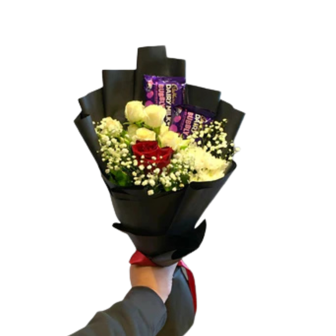 Vibrant Yellow & Red Rose Floral Bouquet