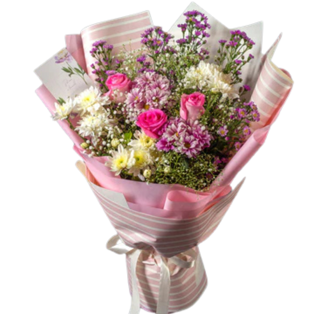Pink Roses & Chrysanthemum Bouquet | Elegant Floral Arrangement
