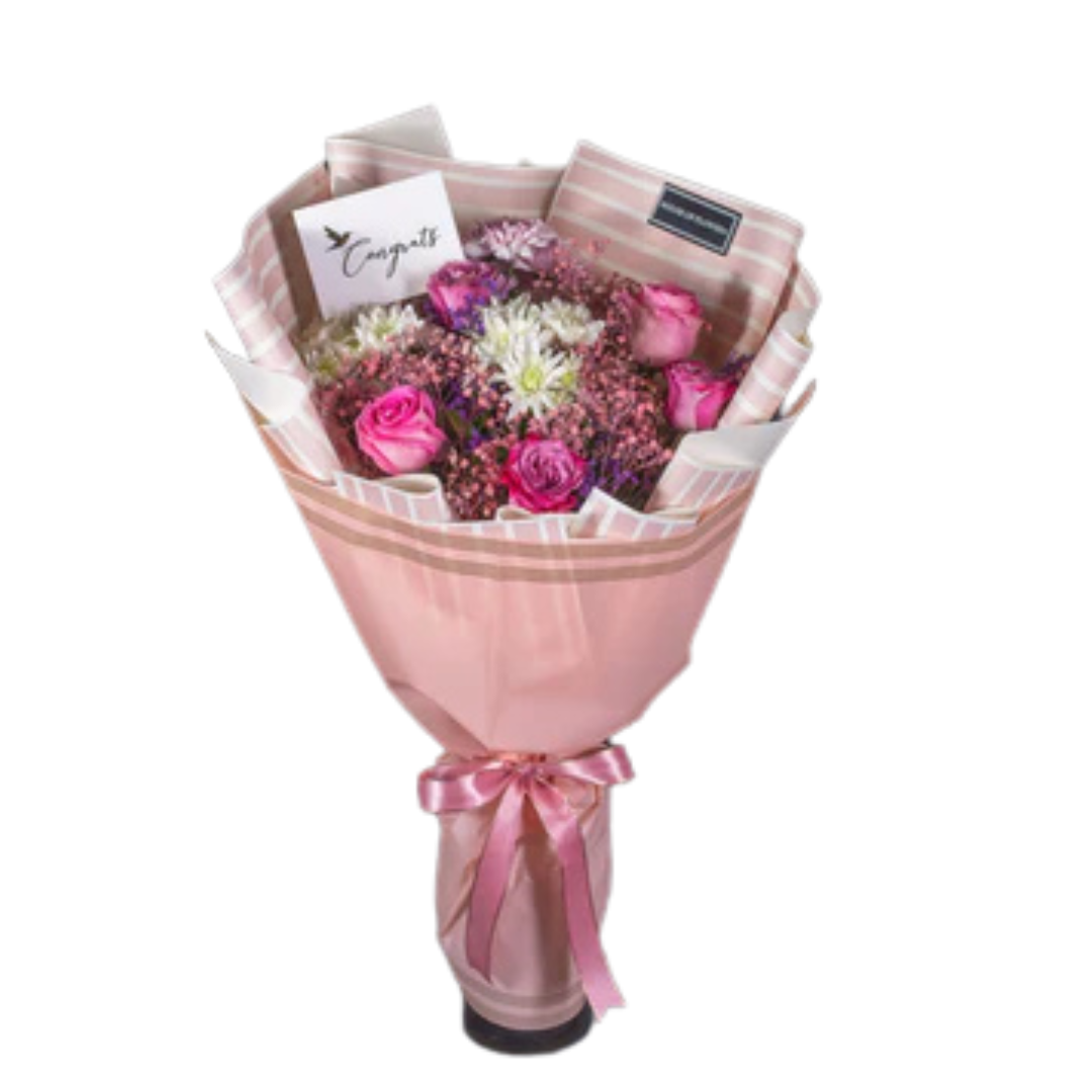 Pink Veil Rose & Chrysanthemum Bouquet | Elegant Floral Gift