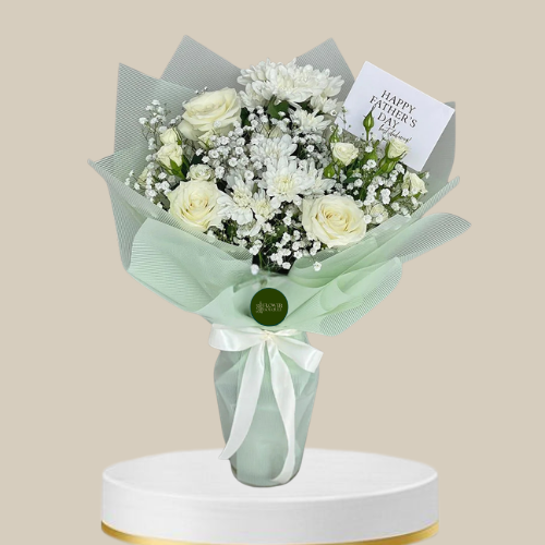 Mint Oasis White Rose and Chrysanthemum Bouquet
