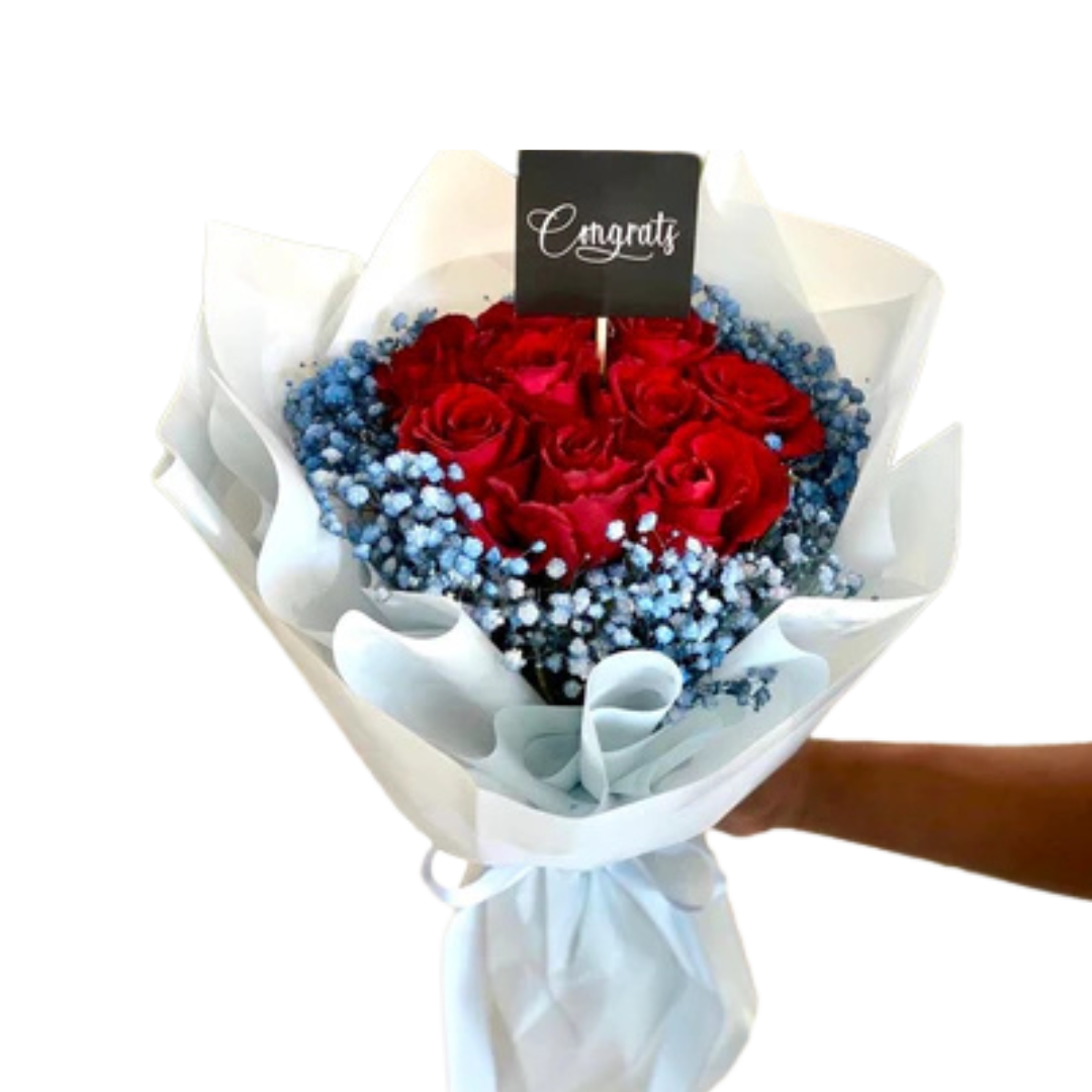 Red Roses & Baby’s Breath Congrats Bouquet | Vibrant Floral Gift