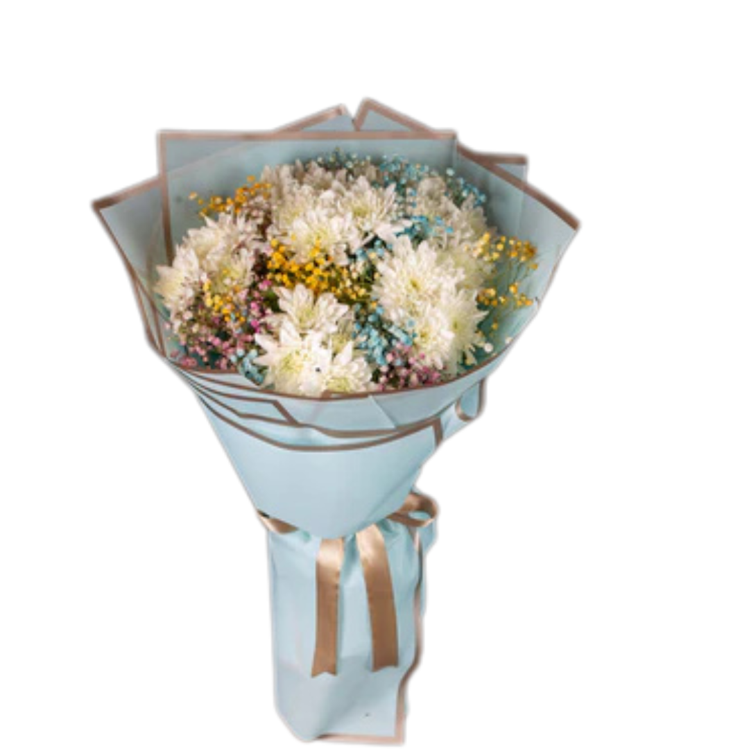 White Chrysanthemum & Baby's Breath Bouquet | Vibrant Floral Gift