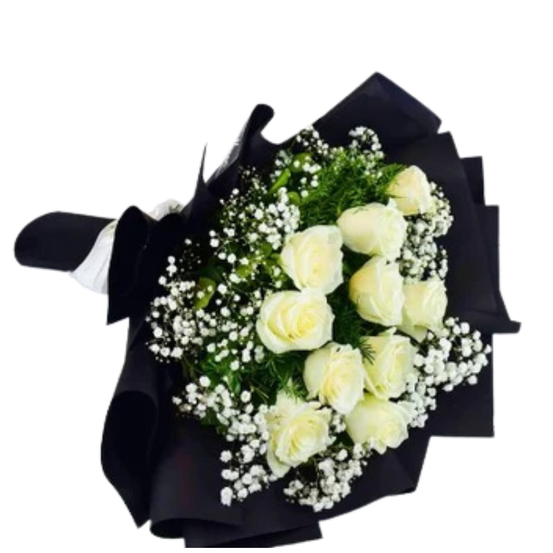 Pure Noir Charm White Rose Bouquet
