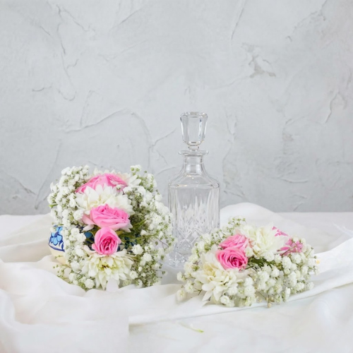 Fresh Floral Gajra Pair - White Chrysanthemums & Spray Roses