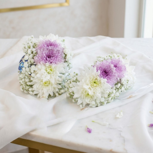 Fresh Floral Gajra Pair - Purple & White Chrysanthemums