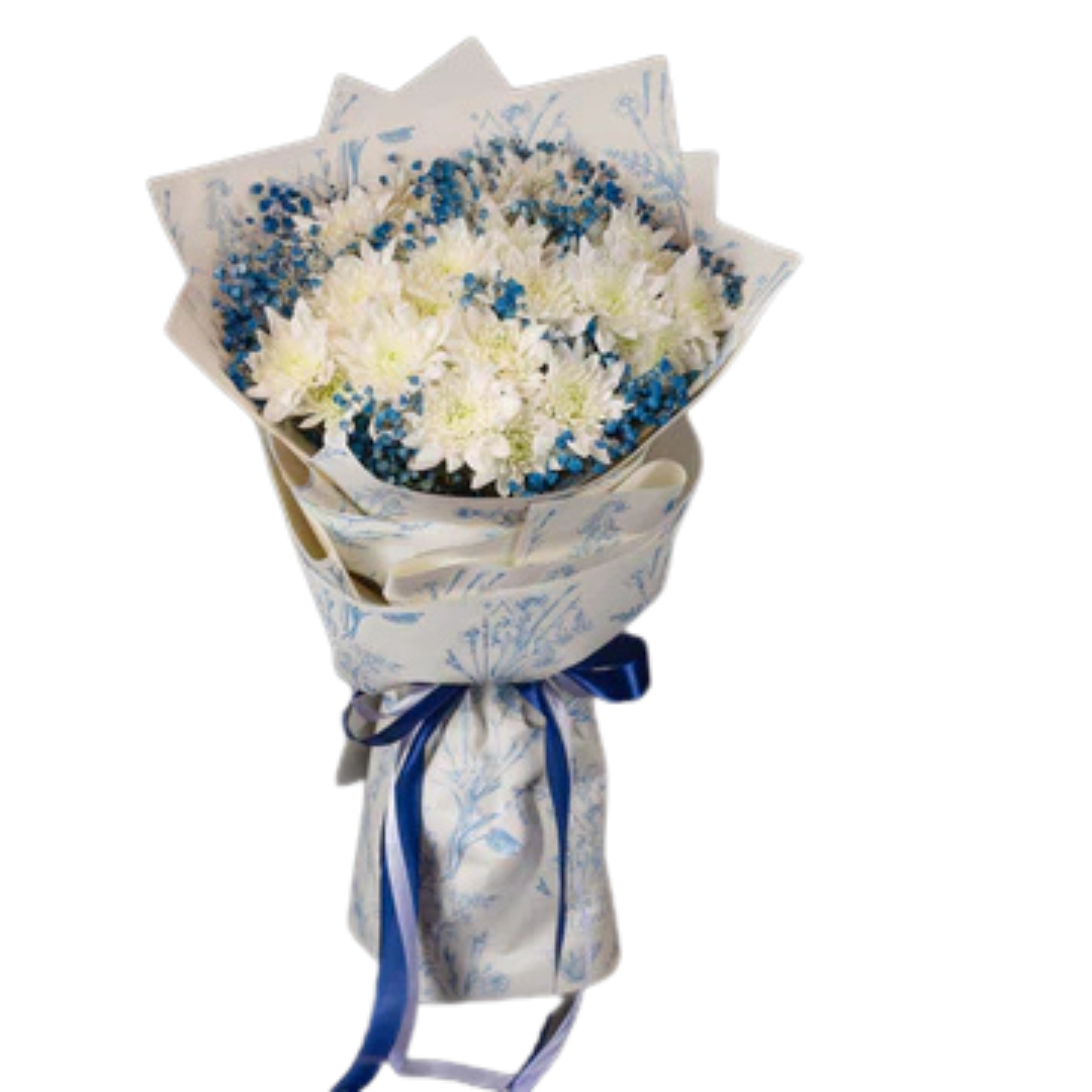 Blue & White Chrysanthemum Bouquet | Elegant Floral Arrangement