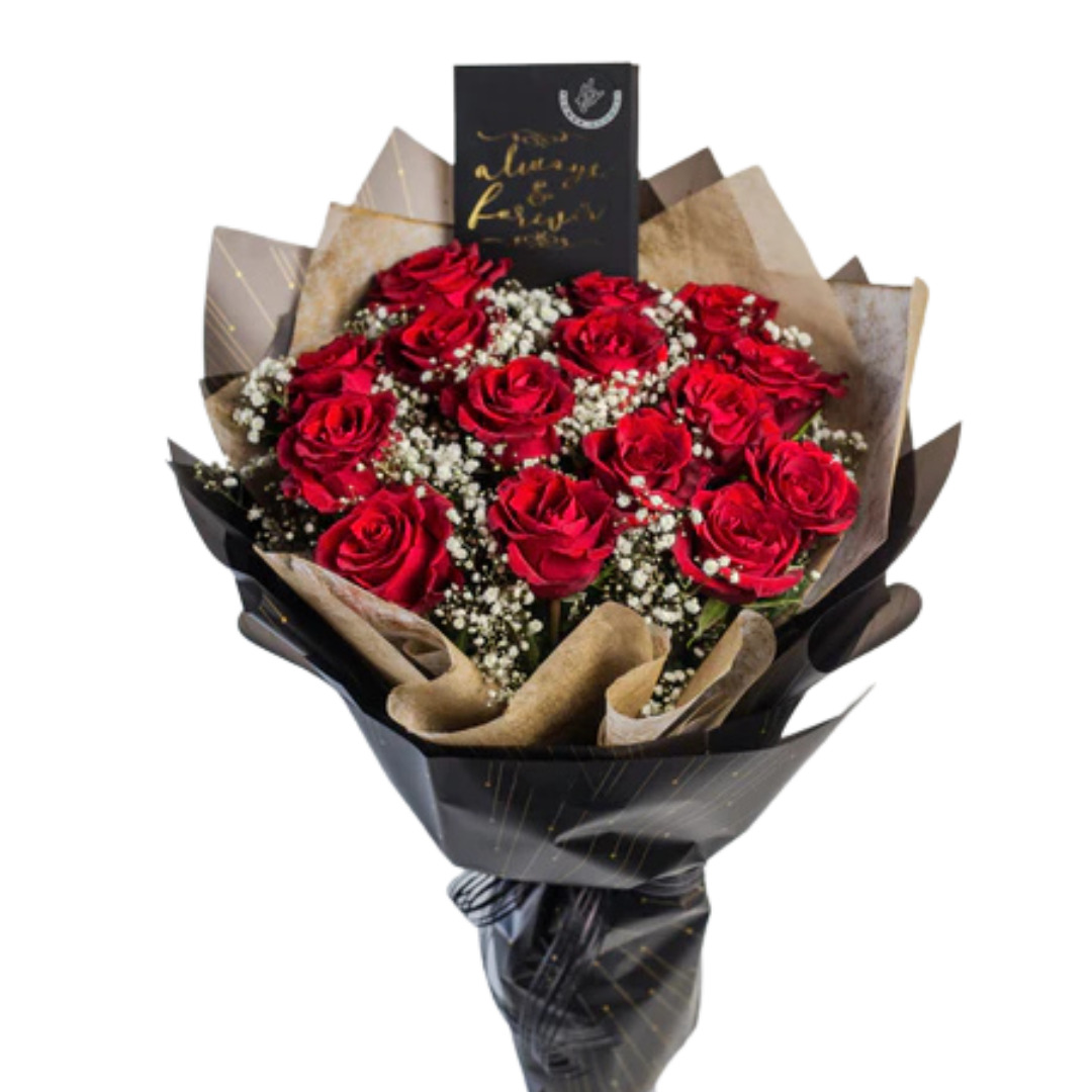 Forever & Always 15 Red Roses Bouquet | Romantic Floral Gift
