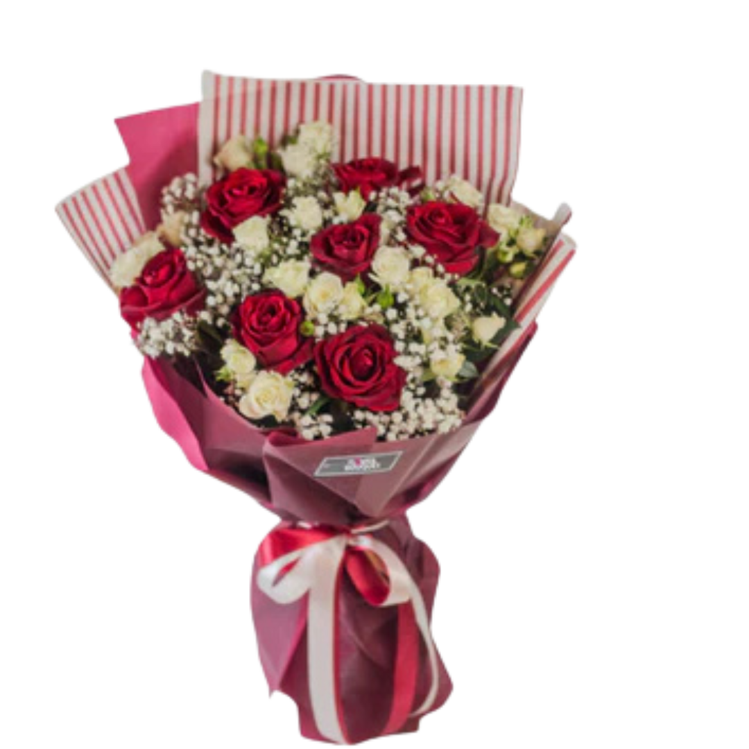 Heartfelt Proposal Red & White Rose Bouquet | Romantic Gift