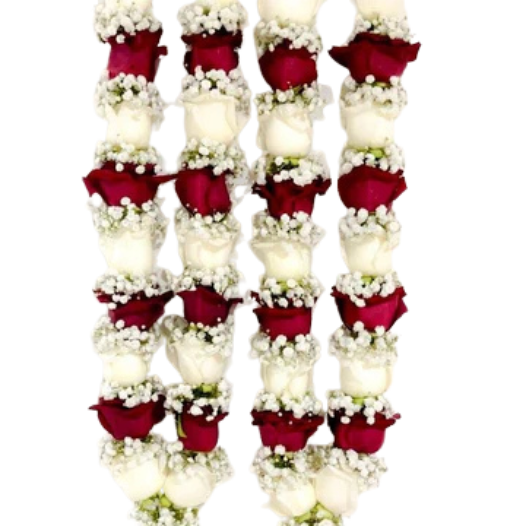Mixed Floral Wedding Garland with Red Roses & White Baby's Breath