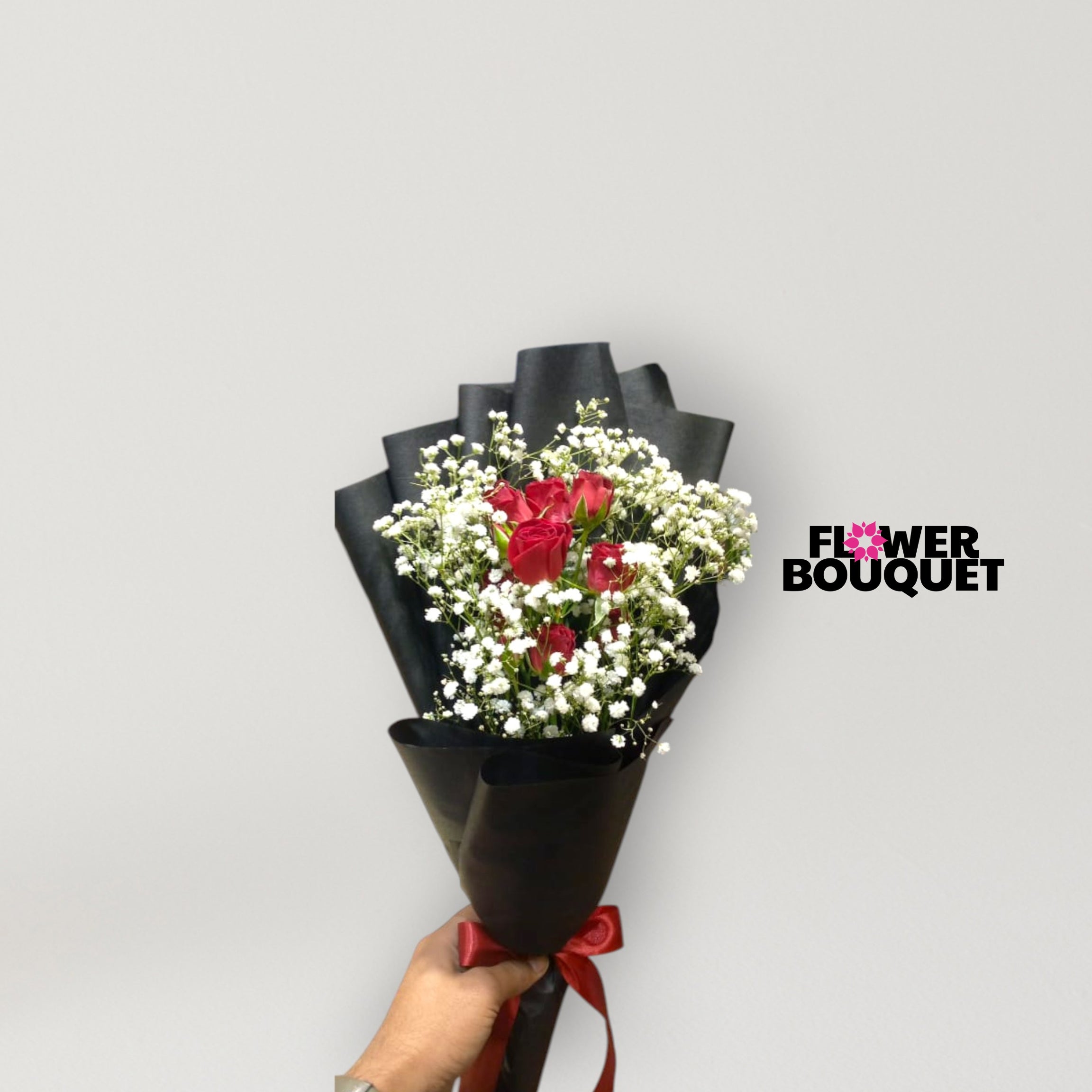 Elegant Red Rose & Baby's Breath Bouquet