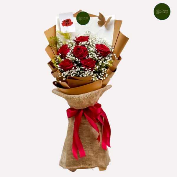 Golden Charm 6 Red Roses Bouquet