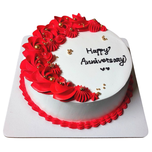 Red Floral Anniversary Cake - 2 Lbs Romantic Design
