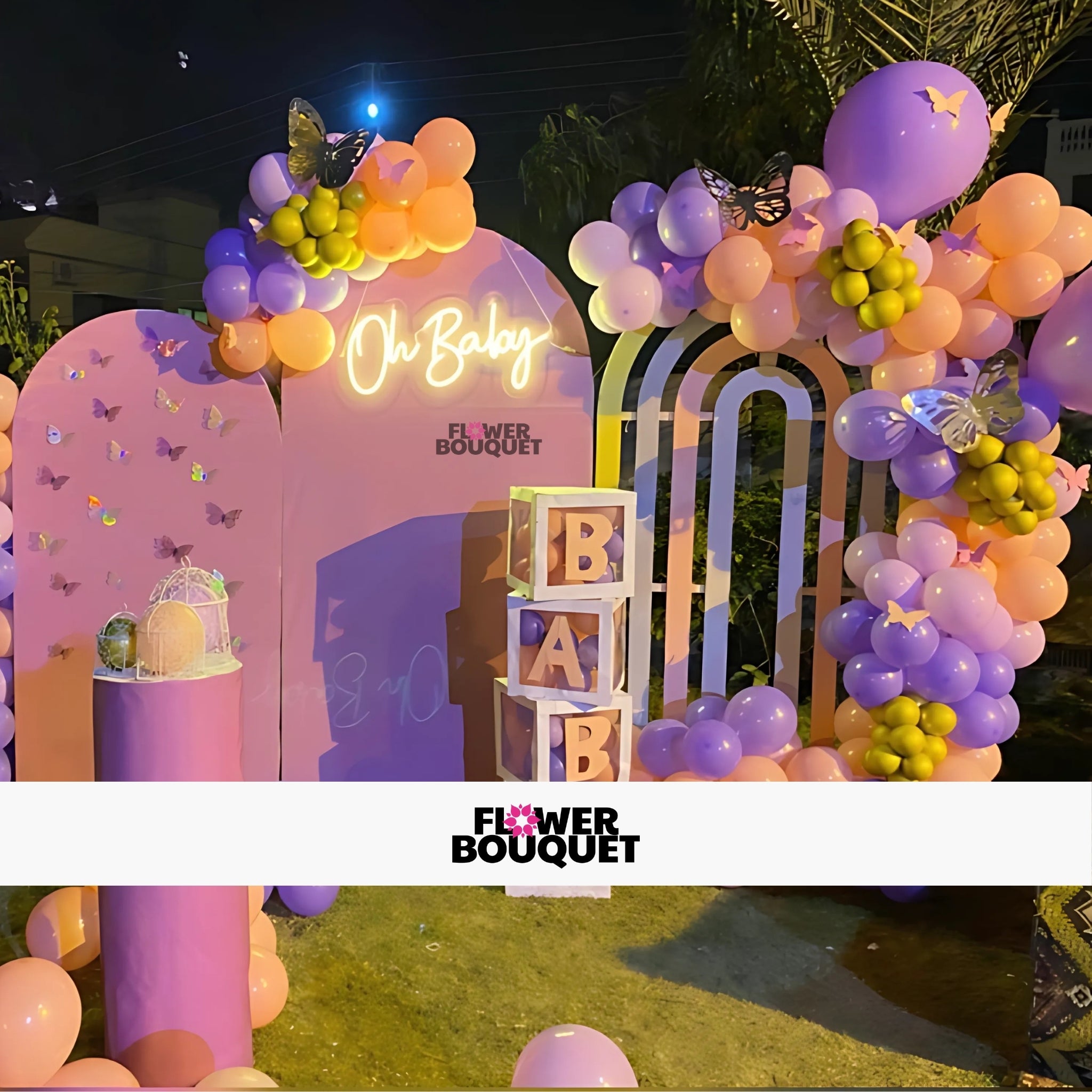 Baby Shower Balloon Decoration with Neon Sign
