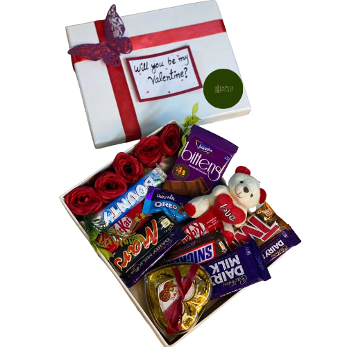 Be My Valentine Box Chocolates & Roses Set