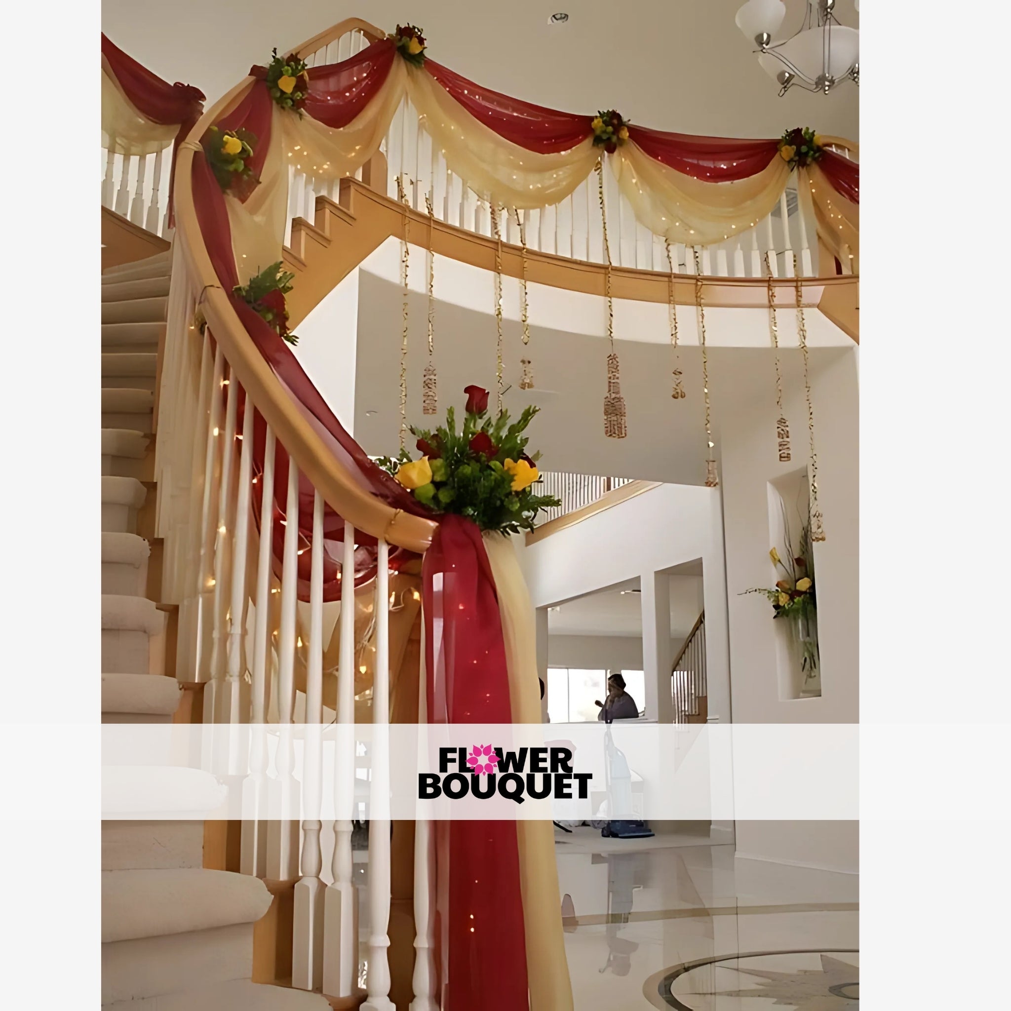 Elegant Staircase Decor with Vibrant Marigold Flowers