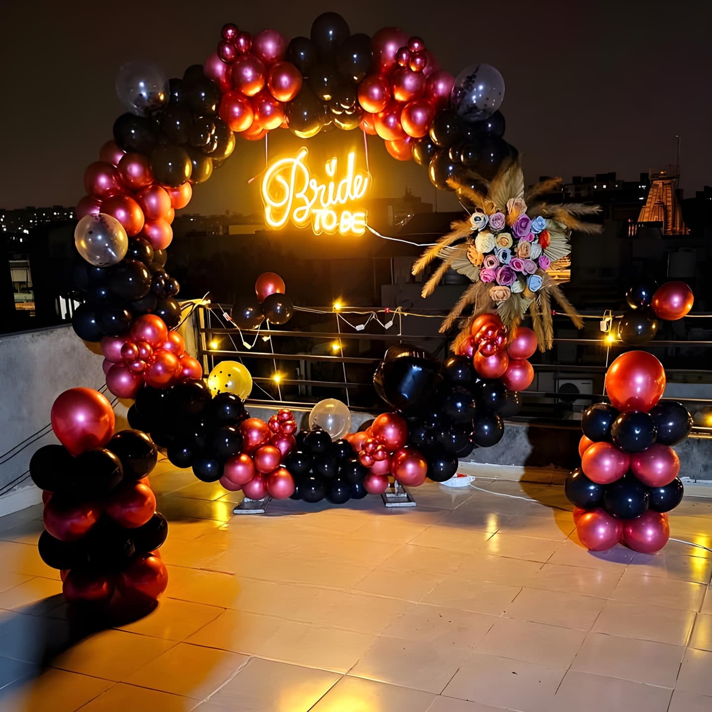 Bride-To-Be Balloon Arch Decor with Neon Sign