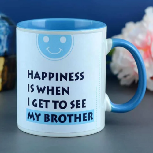 Brother Happiness Quote – Blue Ceramic Mug