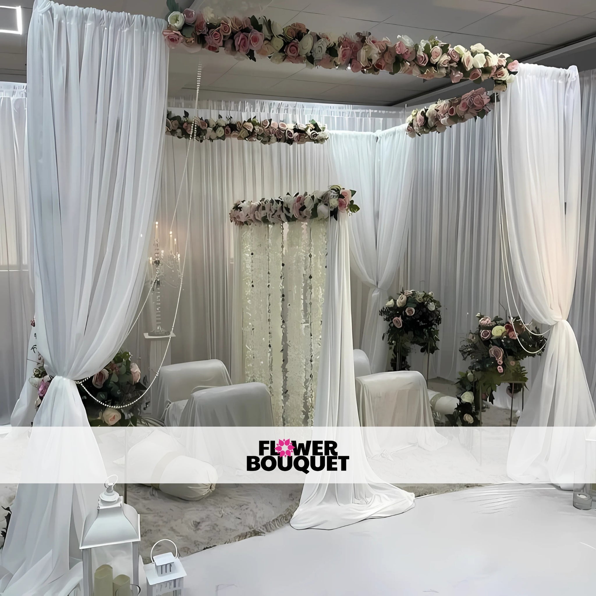 Classic White Nikah Canopy Decor with Rose Accents