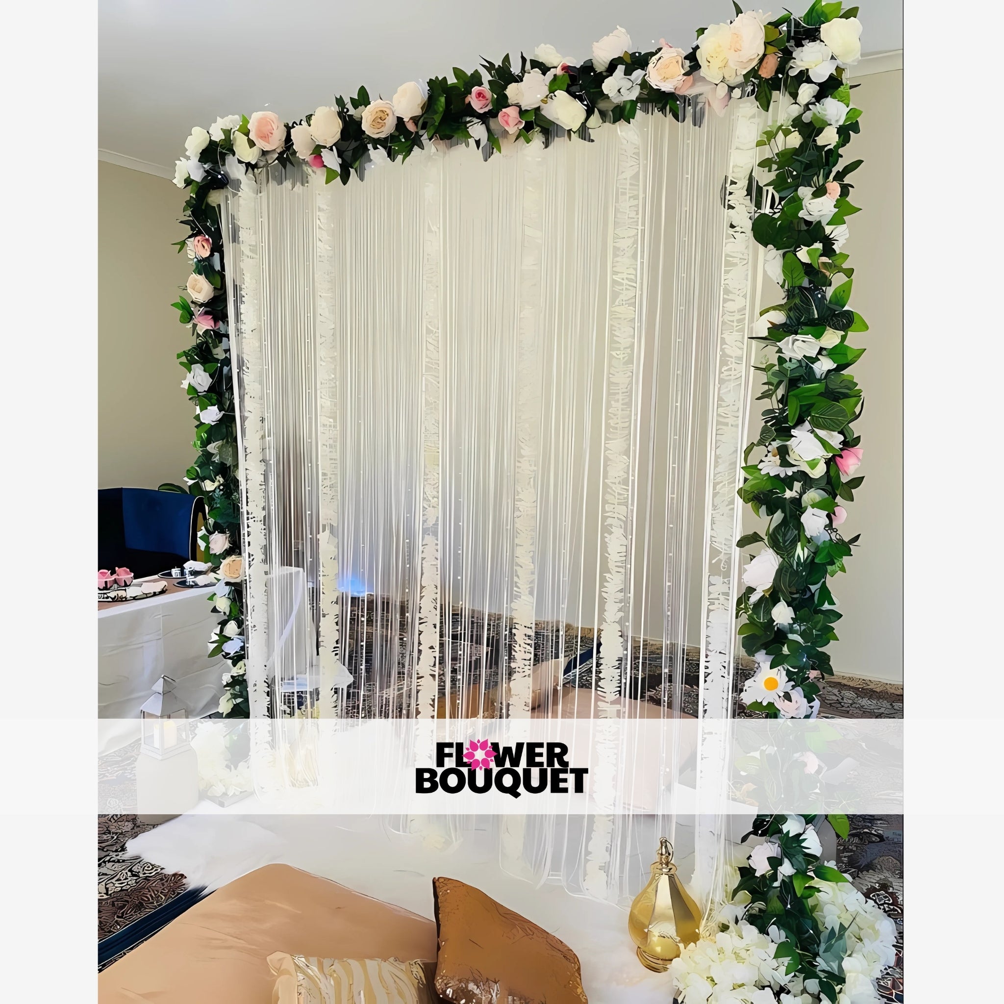 Elegant Floral Backdrop with White and Pink Blooms