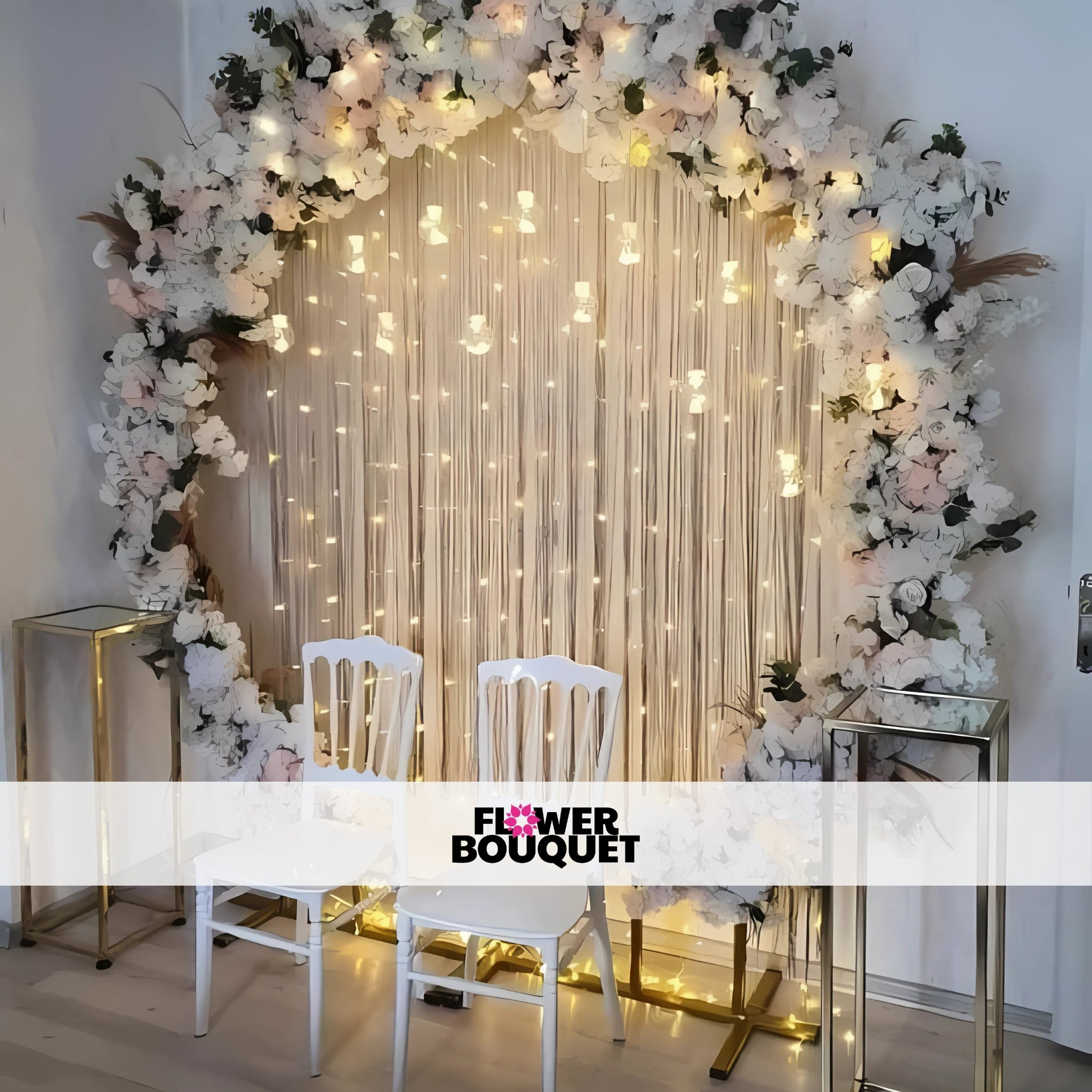 Romantic Floral Nikah Arch with Cozy White Sofa