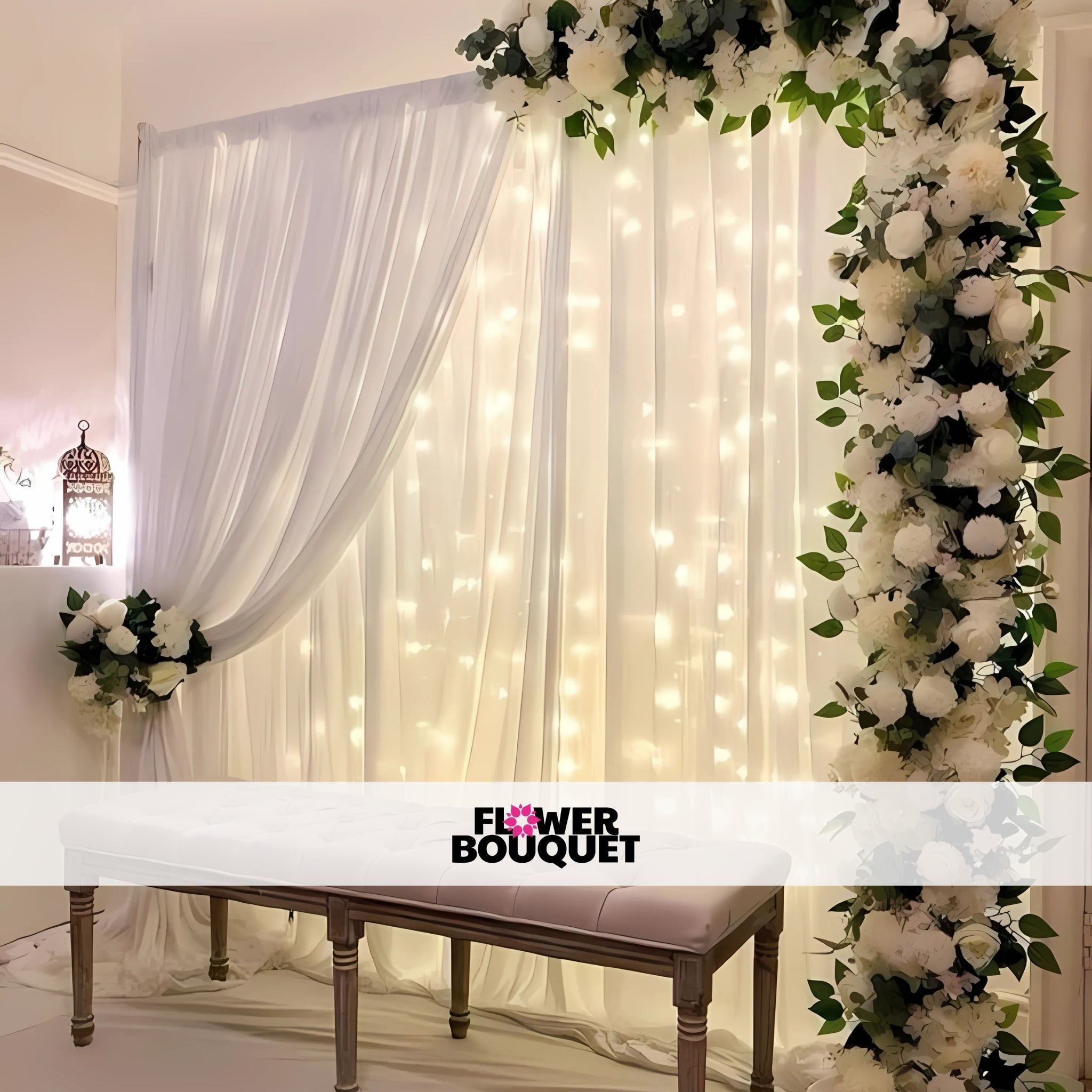 Elegant Floral Nikah Backdrop with Fairy Lights