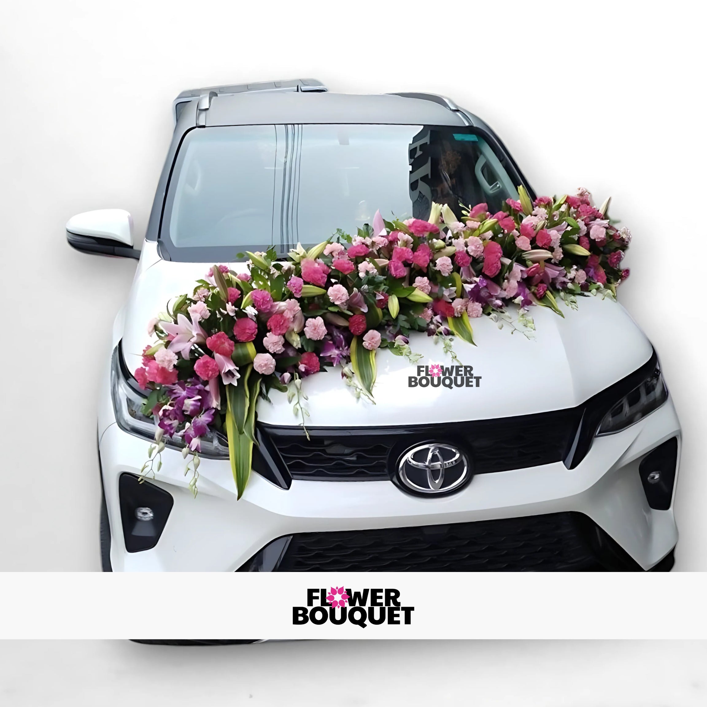 Vibrant Floral Toyota Wedding Car Decoration