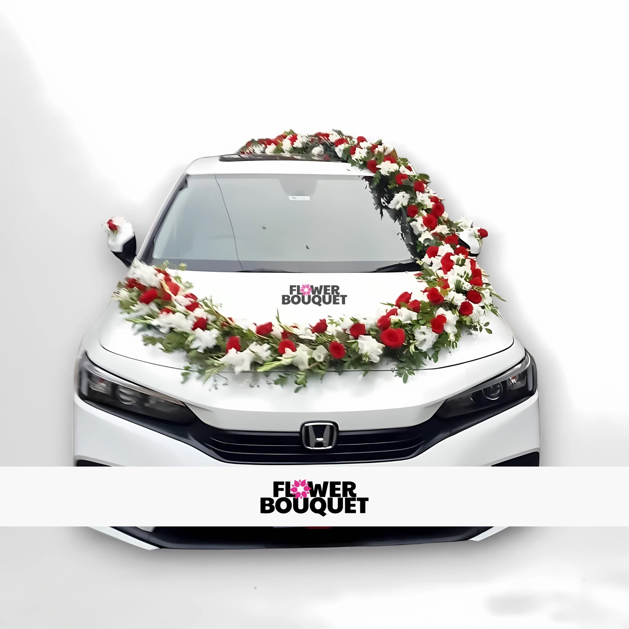 Elegant Red & White Floral Civic Car Decoration