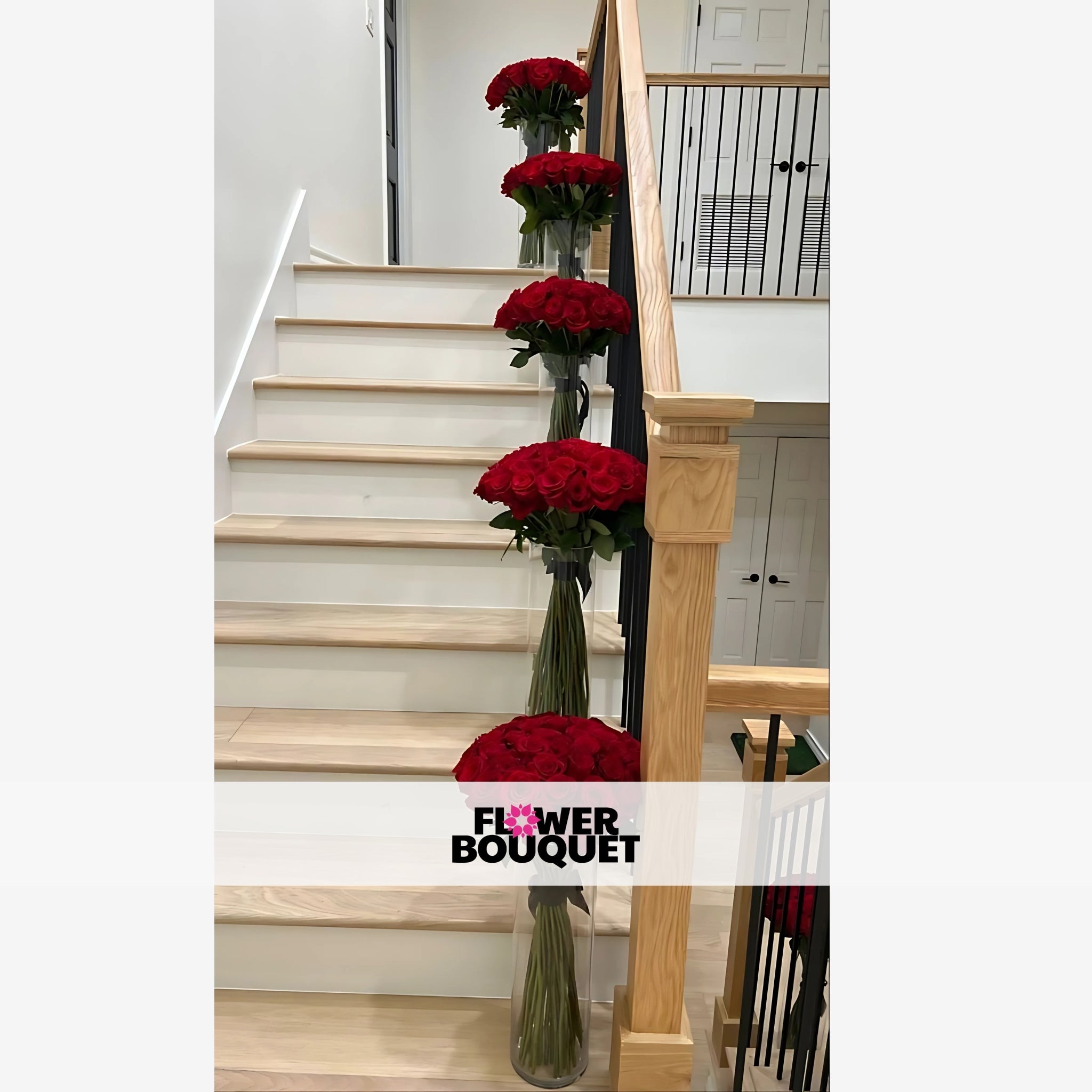 Elegant Red Rose Cascade Staircase Flower Display
