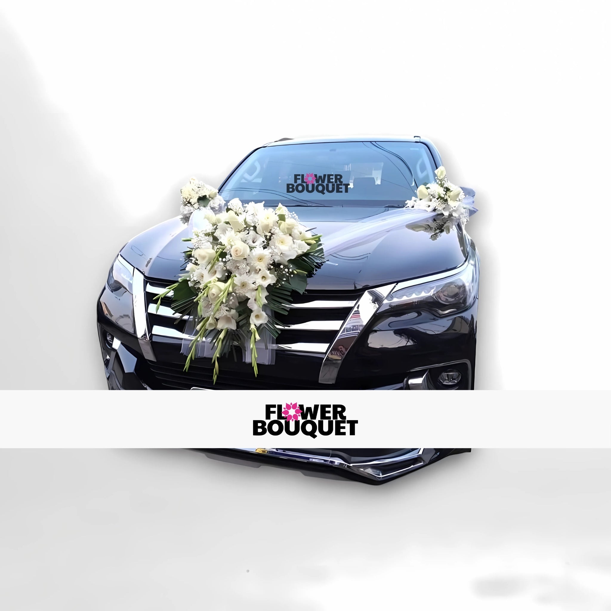 Elegant White Floral Black Car Decoration