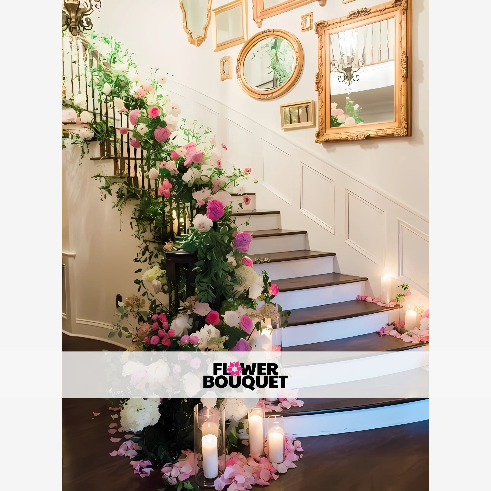 Beautiful Staircase Floral Arrangement with Vintage Decor