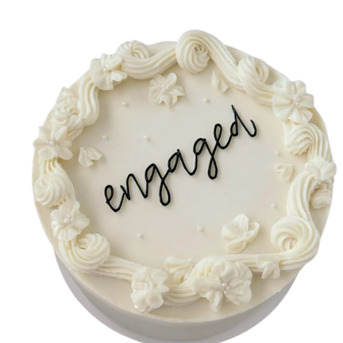 Engaged Cream Cake - 2 Lbs Elegant Floral Design