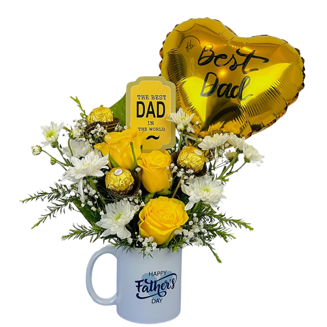 Best Dad Father's Day Floral Mug Set | Fresh Yellow Roses Gift
