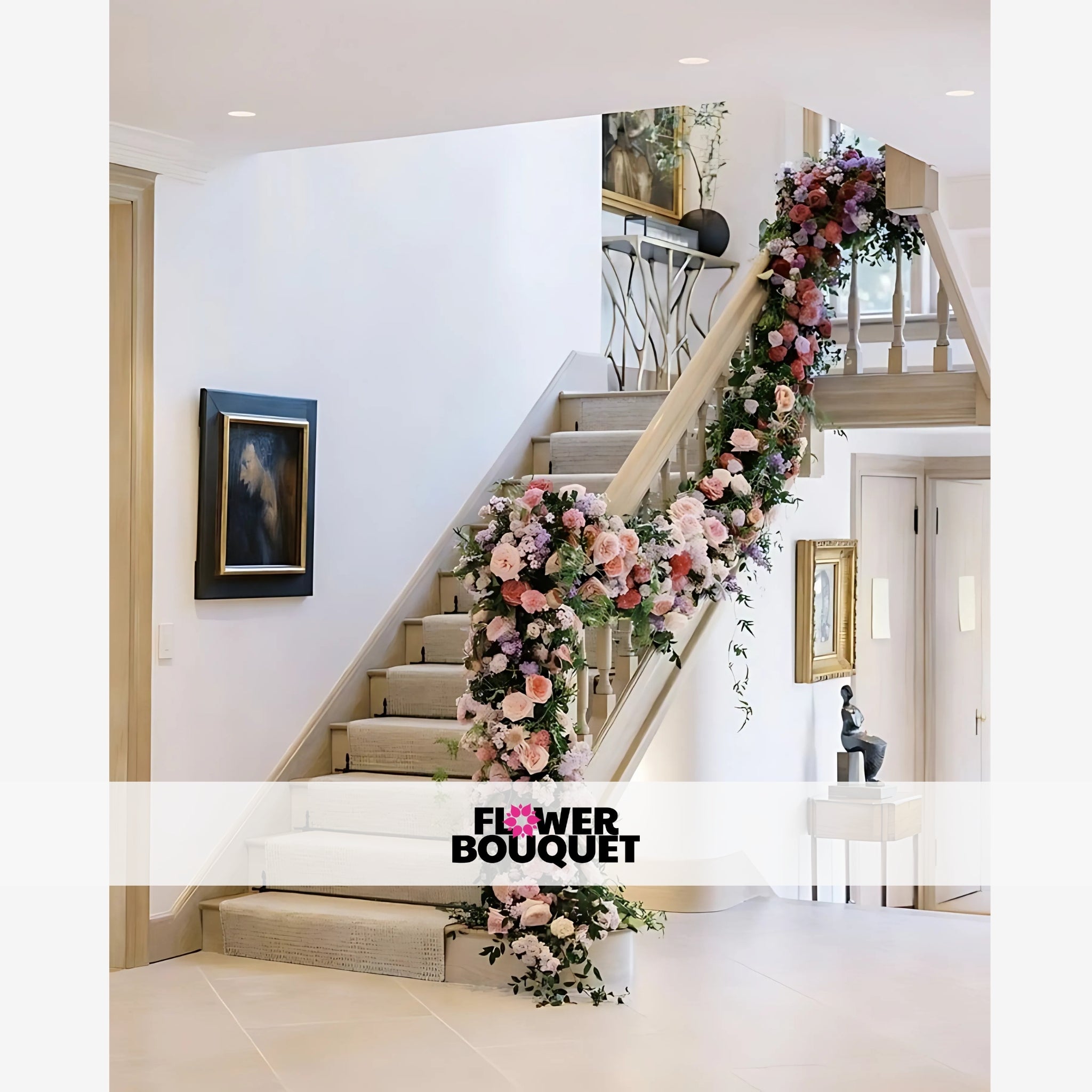 Fairytale Floral Stair Garland with Pastel Roses