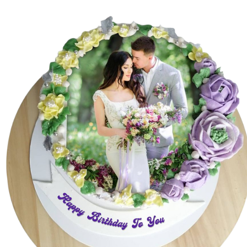 Elegant Floral Photo Cake