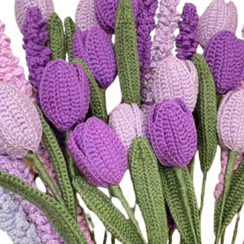 Handmade Crochet Tulip & Lavender Bouquet
