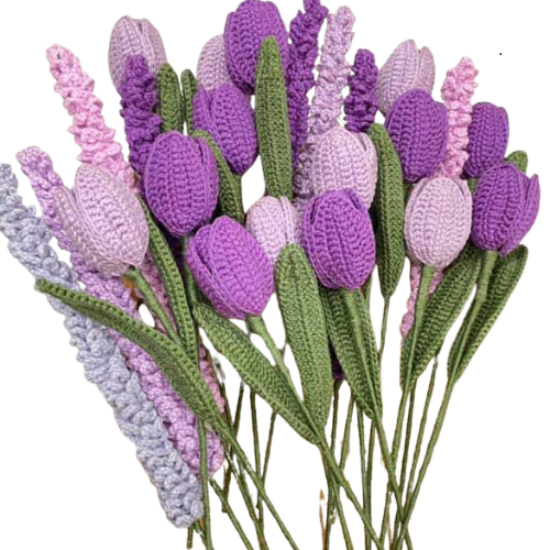 Handmade Crochet Tulip & Lavender Bouquet