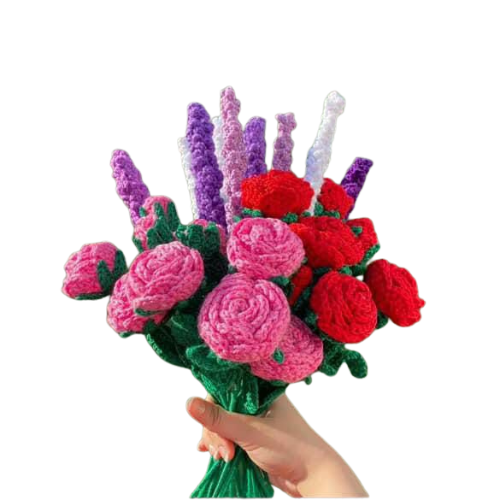 Handmade Crochet Mixed Rose & Lavender Bouquet
