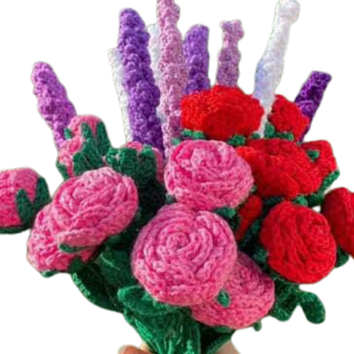 Handmade Crochet Mixed Rose & Lavender Bouquet