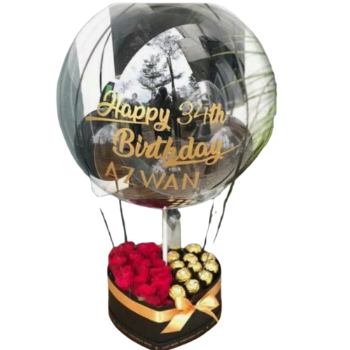 Heart Balloon Box – Roses & Ferrero Birthday Gift