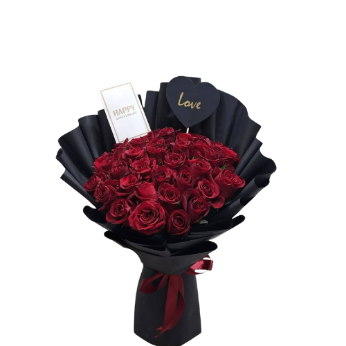 Large Red Roses – Black Fan Wrap